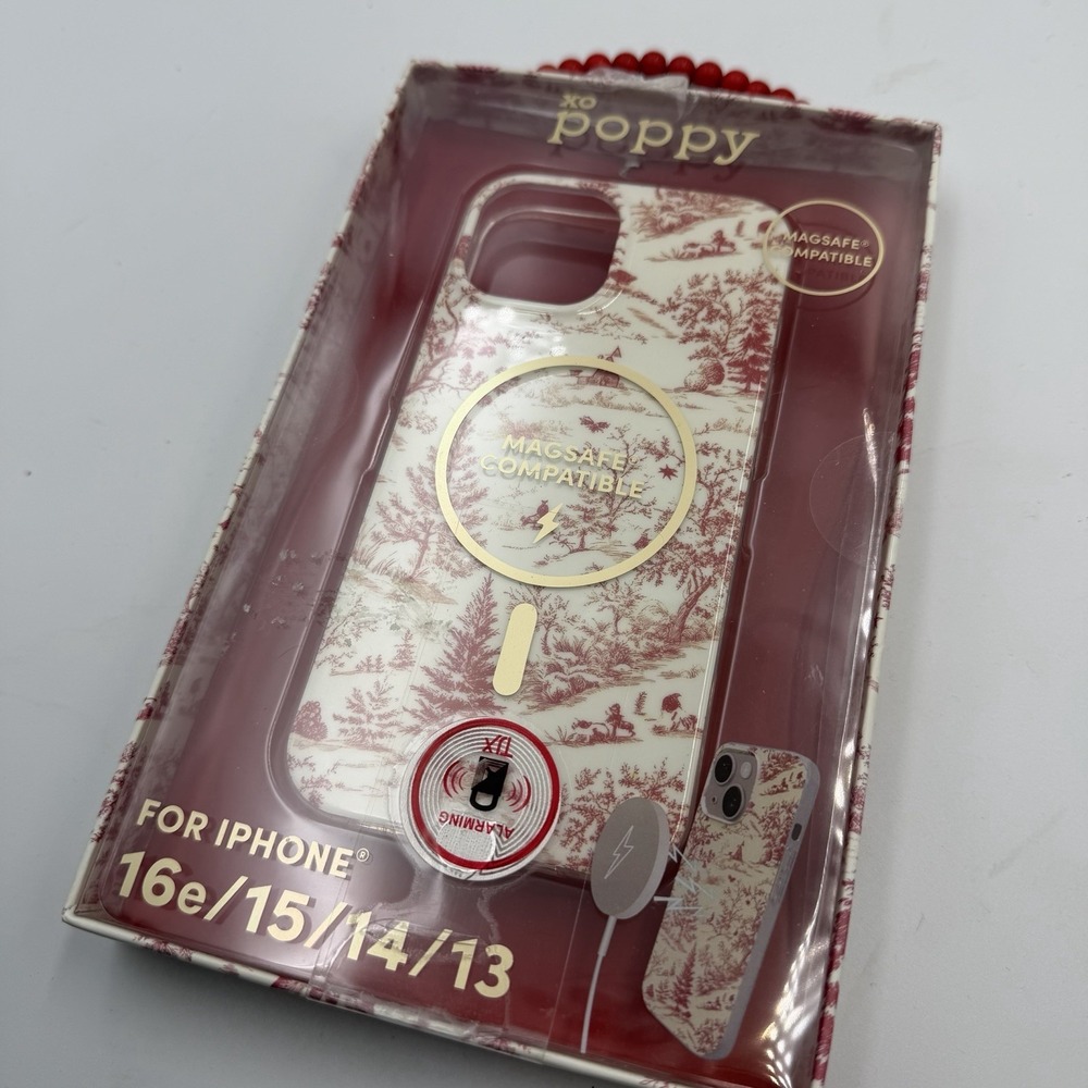 XO Poppy Phone Case for iPhone 13/14/15/16 MagSafe Compatible Red Floral Toile - Picture 4 of 4